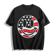 American Flag Smile Fourth of July Cotton T-Shirt in Black