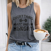 Everything Hurts and I'm Hungry Women's Color Cotton Tank Top in Gray