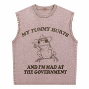 My Tummy Hurts and I'm Mad at the Government Frog Vintage Washed Tank Top in Brown