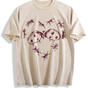 Batik - Ants Ladybugs Heart Prints vintage washed oversized T-shirt in Beige