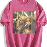 Two Smoking Glam Dolls Vintage Washed T-Shirt in Red