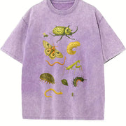 Bug Insect Illustration Vintage Washed T-Shirt in Purple