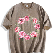 Rose Floral for All Seasons Vintage Washed T-Shirt in Brown