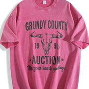 Grundy County Auction Inspired Concert Vintage Washed T-Shirt in Red