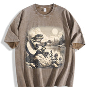 Frog Playing Guitar 90s Vintage Washed T-Shirt in Brown
