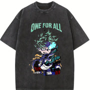 Izuku Midoriya One For All My Hero Academia Season 8 vintage washed oversized T-shirt in Black
