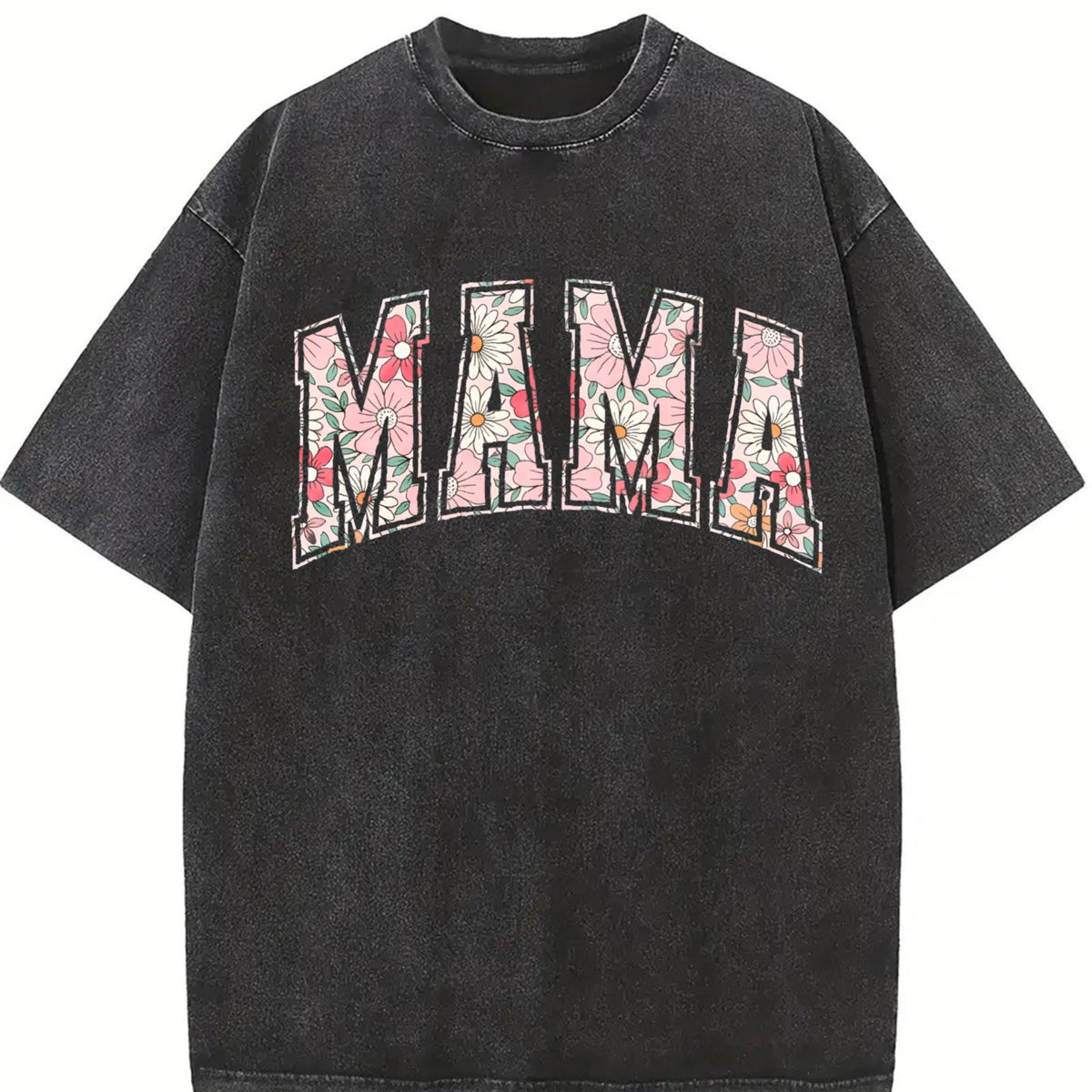 Boho Floral Mama Mothers Day Vintage Washed T-Shirt in Black