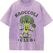 Broccoli Club Veggie Lover Retro Cartoon Vintage Washed T-Shirt in Purple