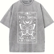 Anti-Social Butterfly Tarot vintage washed oversized T-shirt in Gray