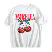 America Cherries USA 4th of July Cotton T-Shirt in White