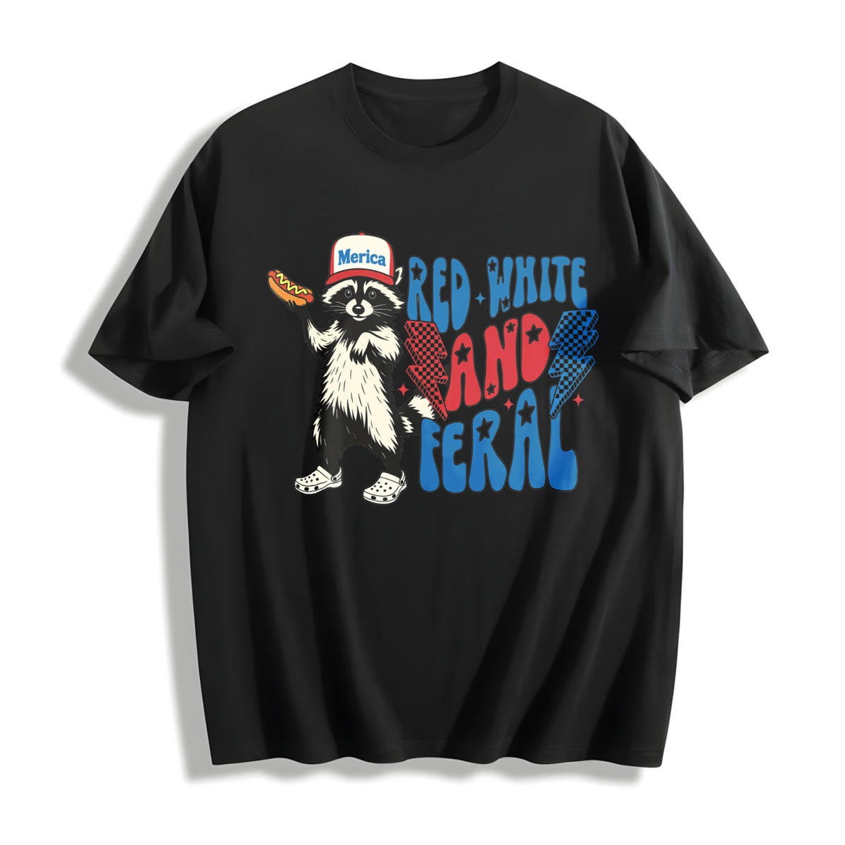 Red White and Feral Cotton T-Shirt in Black