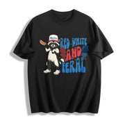 Red White and Feral Cotton T-Shirt in Black