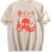 Fashionable Letter Vintage Washed T-Shirt in Beige