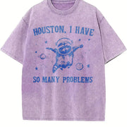 Raccoon in Space Retro 90s Vintage Washed T-Shirt in Purple