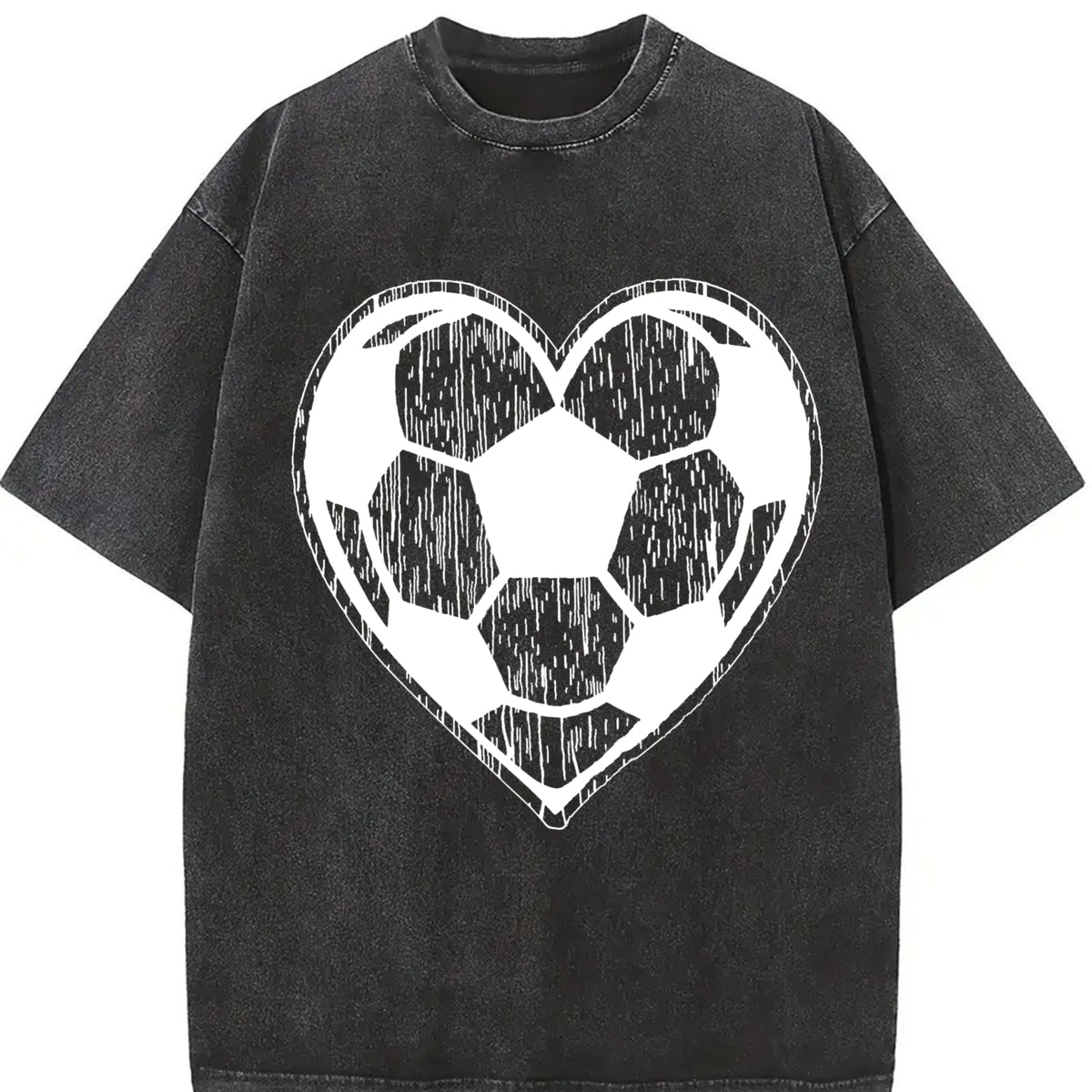 Soccer Heart Vintage Washed T-Shirt in Black