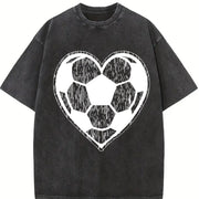 Soccer Heart Vintage Washed T-Shirt in Black