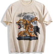 Three Tigers 90s Retro Alpha Moon Vintage Washed T-Shirt in Beige
