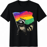 Cute Rainbow Animal Cotton T-Shirt in Black