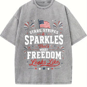 Stars Stripes and Sparkles Freedom Vintage Washed T-Shirt in Gray