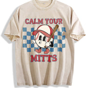 Baseball Game Day T-mom Vintage Washed T-Shirt in Beige