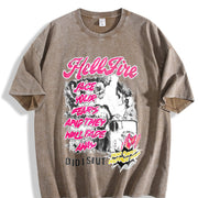 Horror Movie White Comic Vintage Washed T-Shirt in Brown