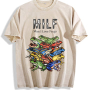 Retro Milf 90s Frogs Vintage Washed T-Shirt in Beige