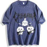Heavy Metal Chiikawa Usagi Hachiware Hip Hop Festive vintage washed oversized T-shirt in Blue