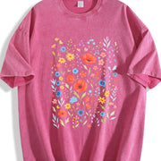 Wildflowers ® Retro Block Peonies Vintage Washed T-Shirt in Red