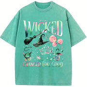 Wizard Movie Fan Wicked Changed For Good vintage washed oversized T-shirt in Blue