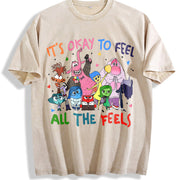 It's Okay to Feel All the Feels Vintage Washed T-Shirt in Beige