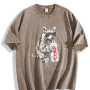 Raccoon Drinking Soda vintage washed oversized T-shirt in Brown