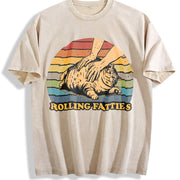Cat Rolling Fatties High-quality Soft vintage washed oversized T-shirt in Beige