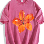 Orange Lily Floral vintage washed oversized T-shirt in Red