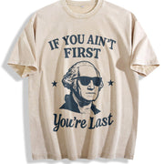 Retro If You Ain't First You're Last Vintage Washed T-Shirt in Beige