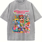 Powerpuff Girls Comic Collage vintage washed oversized T-shirt in Gray