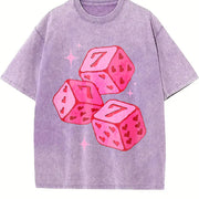 Pink Lucky 7 Dice Vintage Washed T-Shirt in Purple