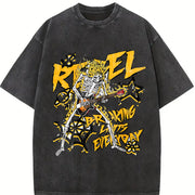 Faded Pure Short-sleeve a Flame Skull 'Rebel' Rock Vintage Washed T-Shirt in Black