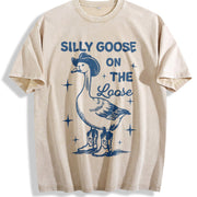 Retro Silly Goose Silly Goose on the Loose Vintage Washed T-Shirt in Beige