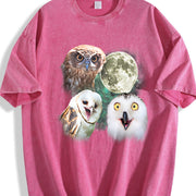 Three Owls Retro Silly Owl Moon Vintage Washed T-Shirt in Red