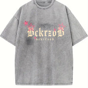 Dark Grey Gothic Lettering Front Vintage Washed T-Shirt in Gray