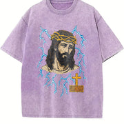 Jesus Lightning 90s Vintage Washed T-Shirt in Purple