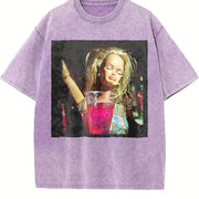 Glam Doll Toasting Vintage Washed T-Shirt in Purple