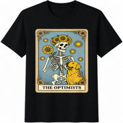 Skeleton Dog Sunflower St Valentines Day Friendship Boho Cotton T-Shirt in Black