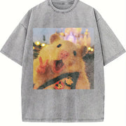 A Hamster Made from Premium Batik Vintage Washed T-Shirt in Gray