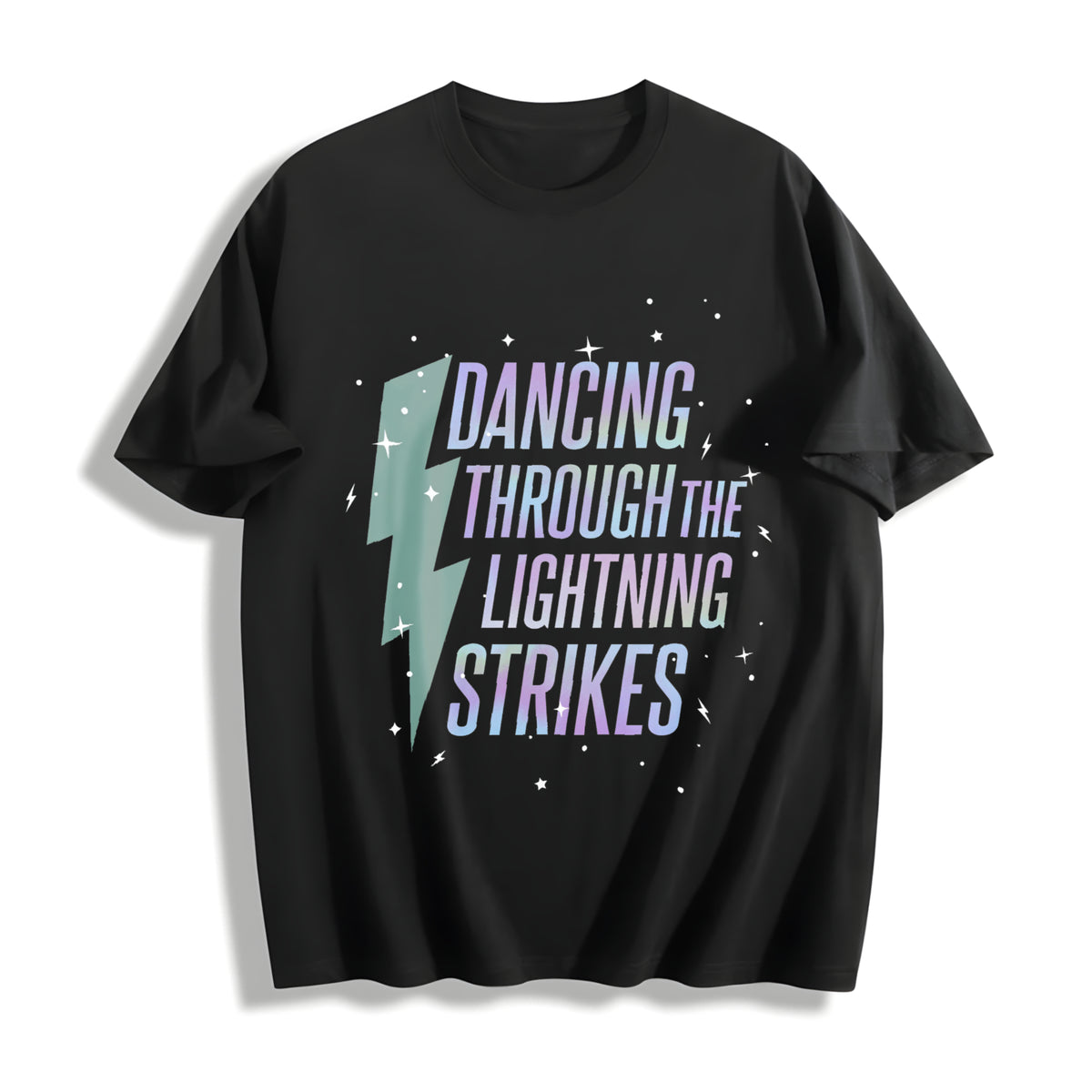 Opalite Showgirl Dancing Through the Lightning Strikes Cotton T-Shirt in Black
