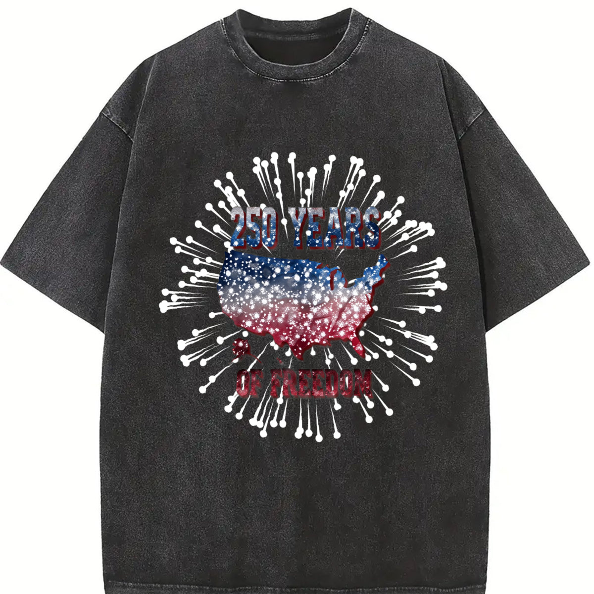 250 Years of Freedom Fireworks USA Vintage Washed T-Shirt in Black