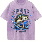 Fishing Is My Therapy Vintage Washed T-Shirt in Purple
