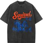 Squirrel: Retro Woodland Animal Vintage Washed T-Shirt in Black