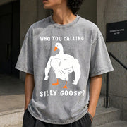 Silly Goose Gym Meme Vintage Washed T-Shirt in Gray