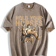 Sarcastic Literal Hold Your Horses Strong Woman Boxy Weird Vintage Washed T-Shirt in Brown